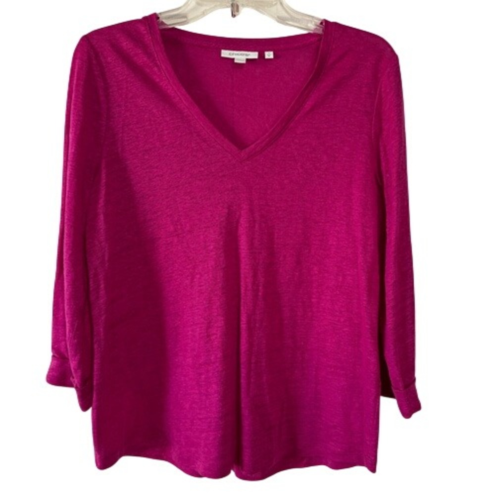 Chico's 100% Linen, Burnout Knit Top,‎ Size Medium